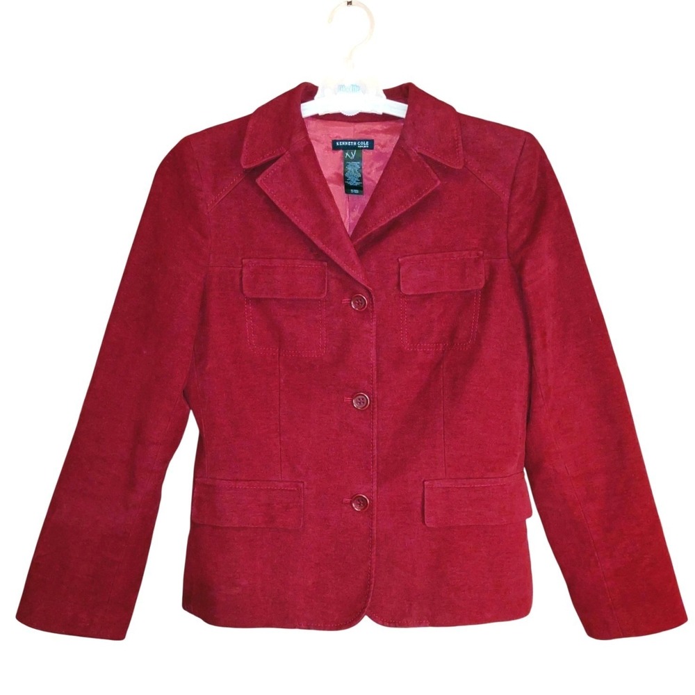 Kenneth Cole Deep Red Cotton Blend Blazer Women's (10) Christmas Holiday Party